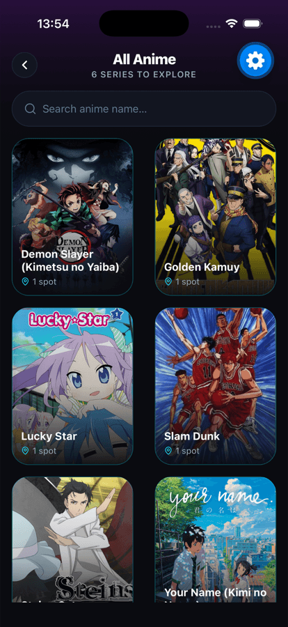 Browse all supported anime series